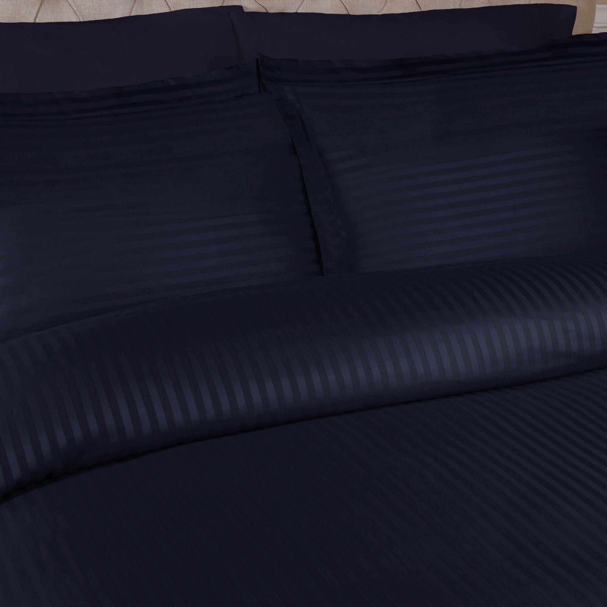 Superior 400 Thread Count Lightweight Stripe Egyptian Cotton Duvet Cover Set - Navy Blue