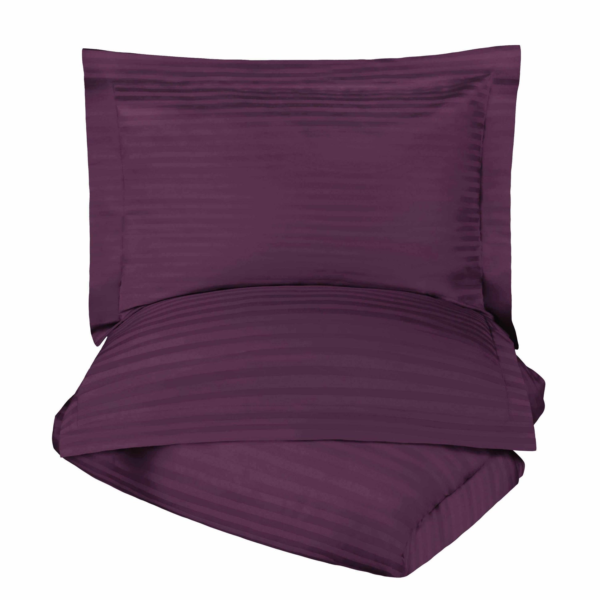 Superior 400 Thread Count Lightweight Stripe Egyptian Cotton Duvet Cover Set - Plum