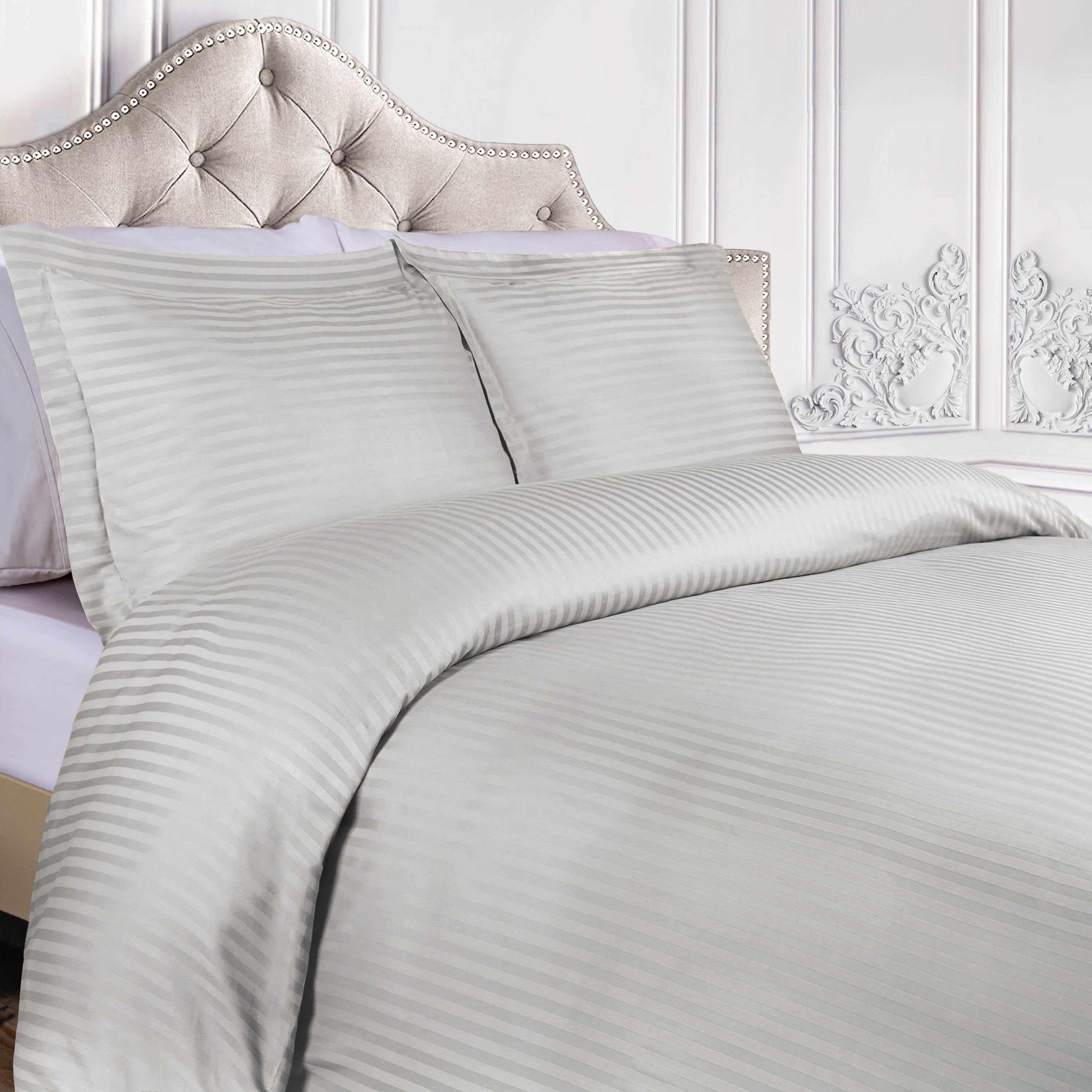 Superior 400 Thread Count Lightweight Stripe Egyptian Cotton Duvet Cover Set - Platinum