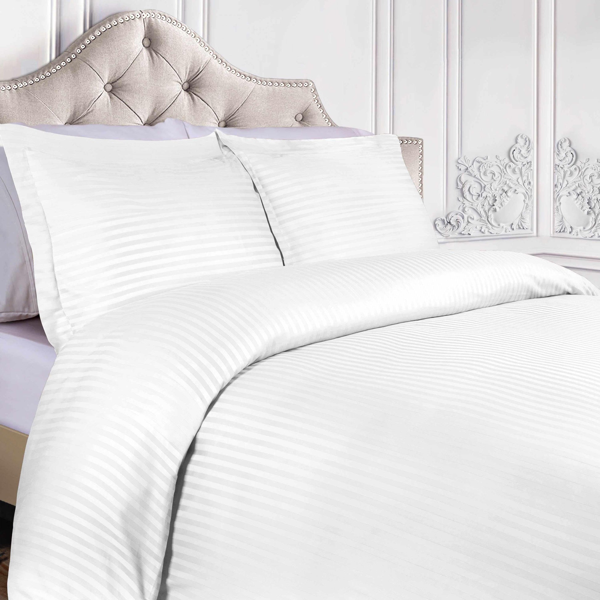 Superior 400 Thread Count Lightweight Stripe Egyptian Cotton Duvet Cover Set - White