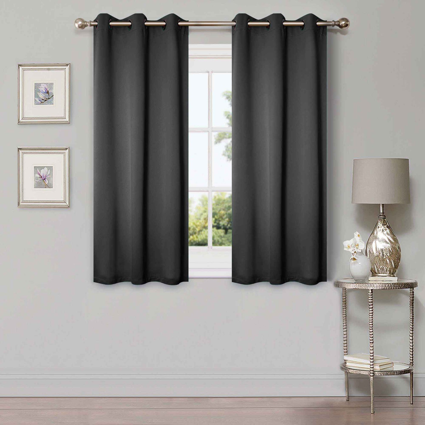 Solid Machine Washable Room Darkening Blackout Curtains, Set of 2 - Black