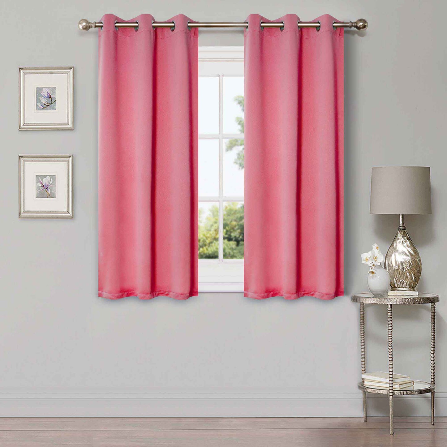 Solid Machine Washable Room Darkening Blackout Curtains, Set of 2 - Pink