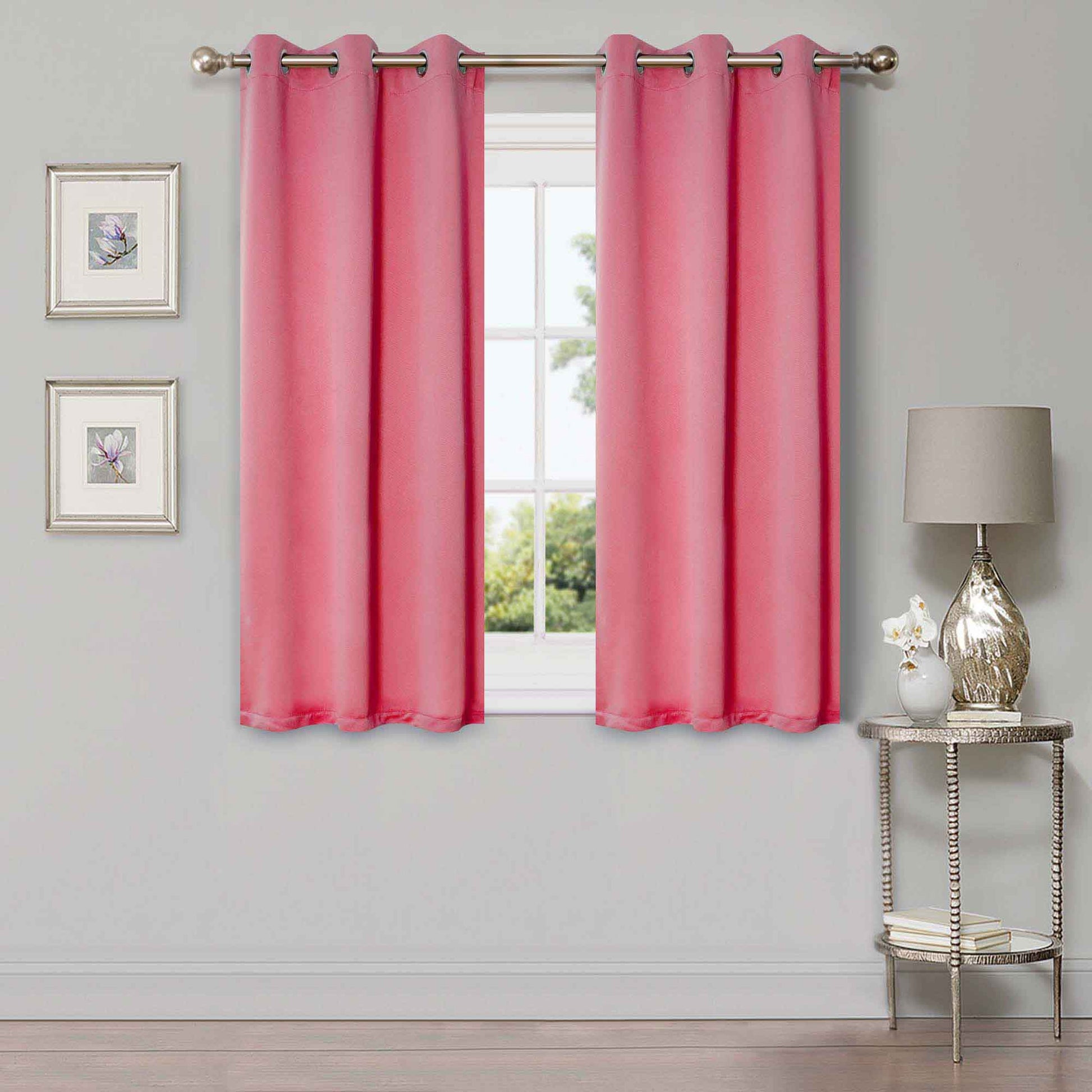 Solid Machine Washable Room Darkening Blackout Curtains, Set of 2 - Pink