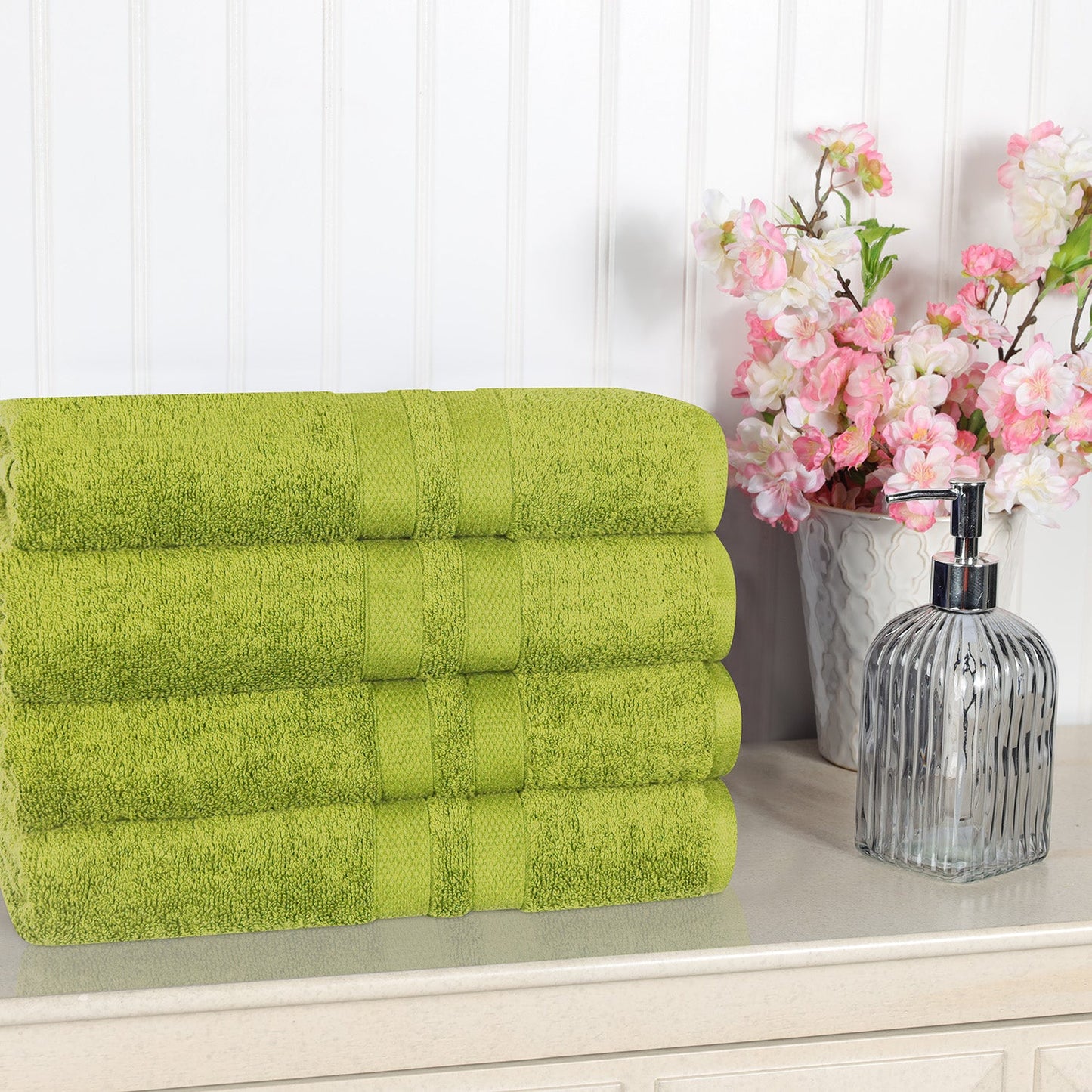 Superior Ultra Soft Cotton Absorbent Solid Bath Towel (Set of 4) - Celery