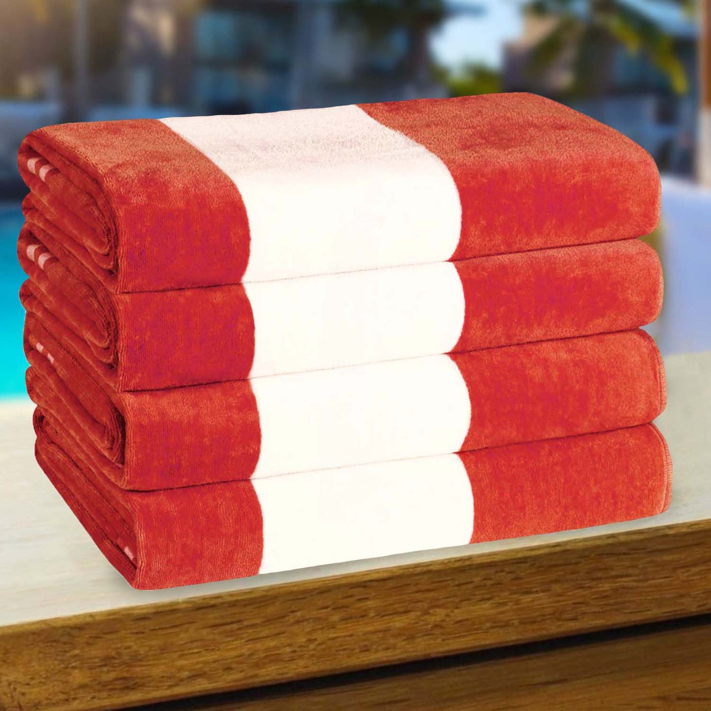 Superior Cabana Stripe Oversized Cotton Beach Towel Set Of 2,4,6 - Coral