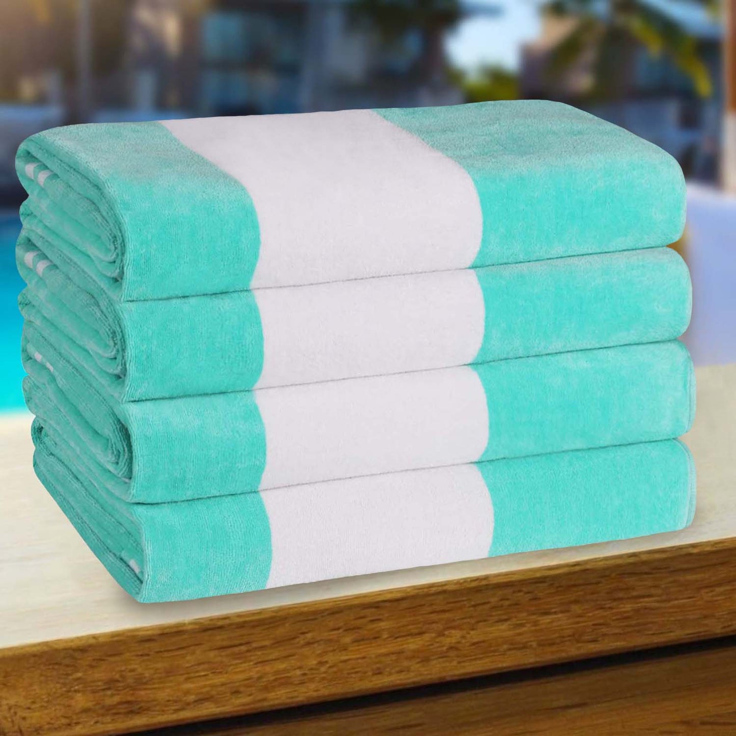 Superior Cabana Stripe Oversized Cotton Beach Towel Set Of 2,4,6 - Mint
