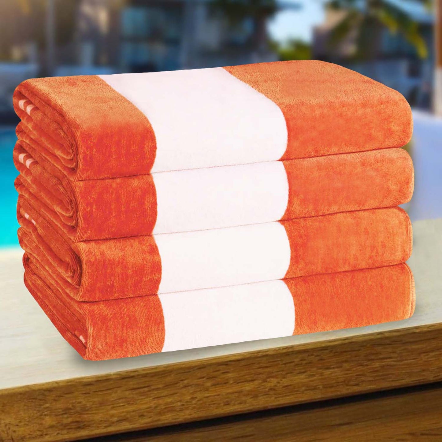 Superior Cabana Stripe Oversized Cotton Beach Towel Set Of 2,4,6 - Orange