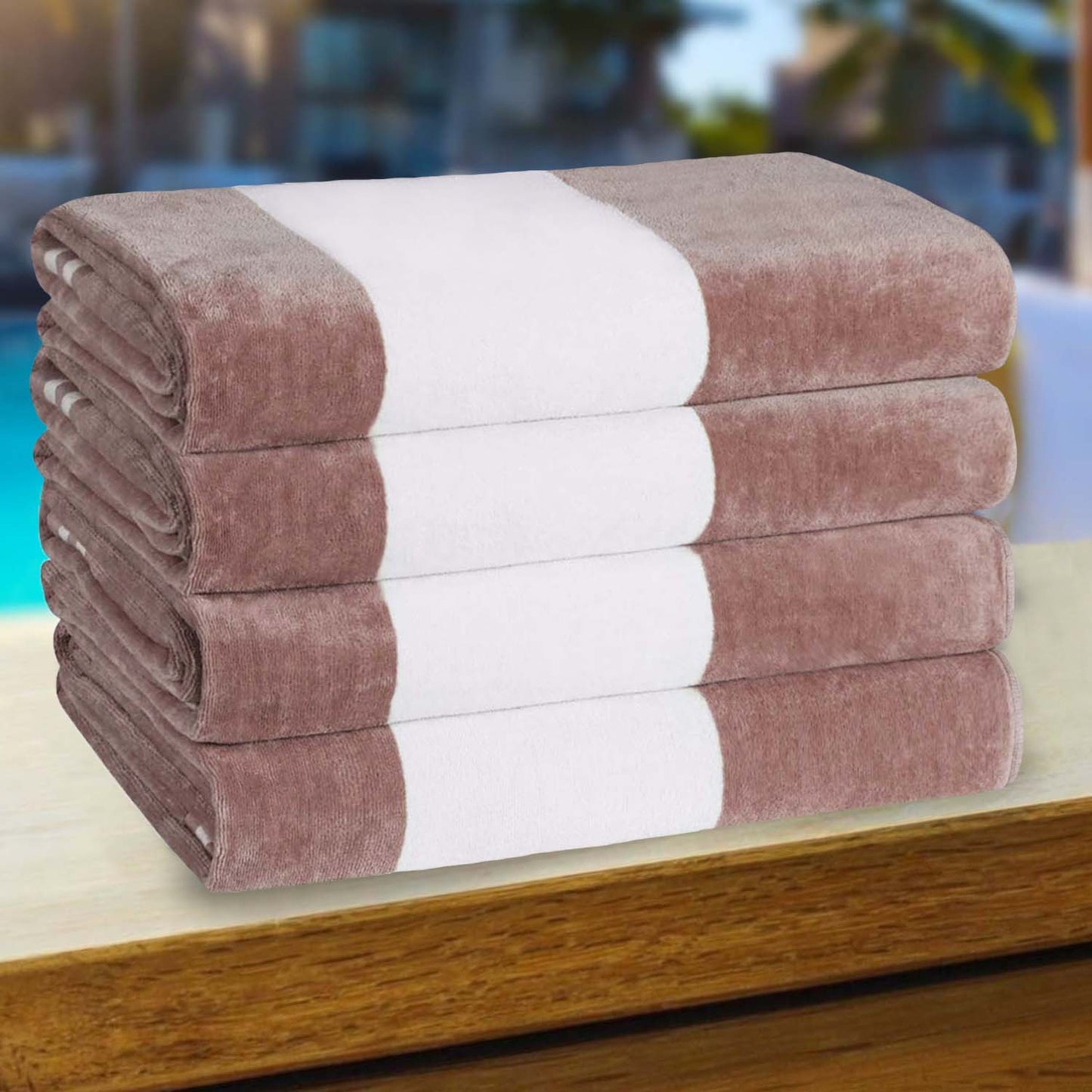 Superior Cabana Stripe Oversized Cotton Beach Towel Set Of 2,4,6 - Taupe
