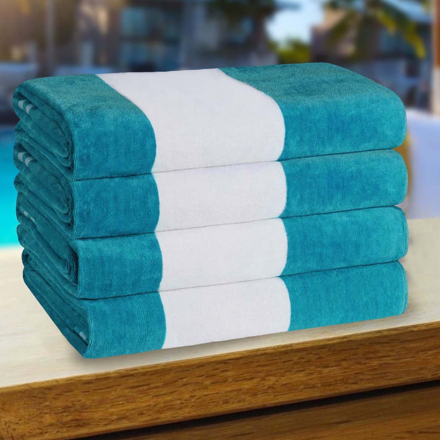 Superior Cabana Stripe Oversized Cotton Beach Towel Set Of 2,4,6 - Turquoise