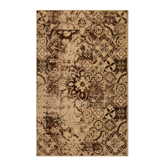 Distressed Floral Medallion Indoor Rug or Runner - Cream