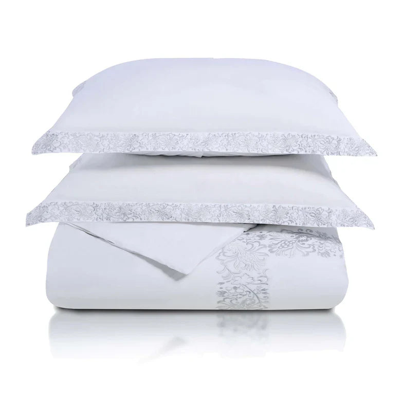 Moon Lawn Embroidered Cotton Duvet Cover Set - White
