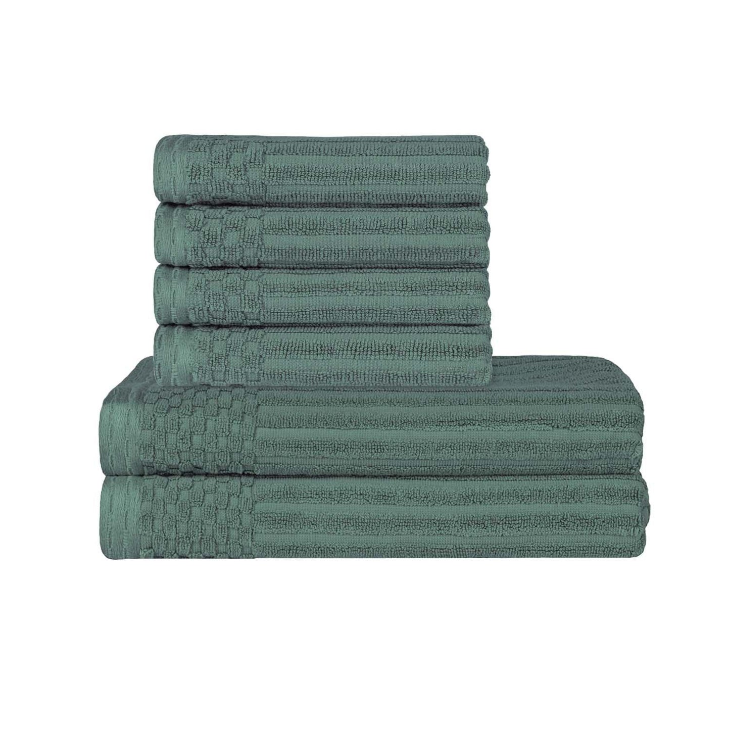 Superior Soho Ribbed Textured Cotton Ultra-Absorbent Hand and Bath Towel Set - Basil