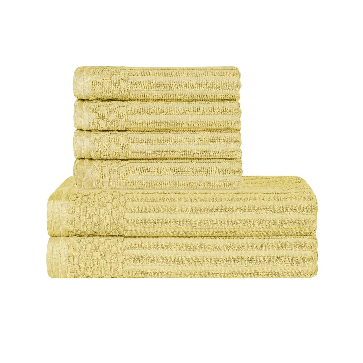 Superior Soho Ribbed Textured Cotton Ultra-Absorbent Hand and Bath Towel Set - Golden Mist