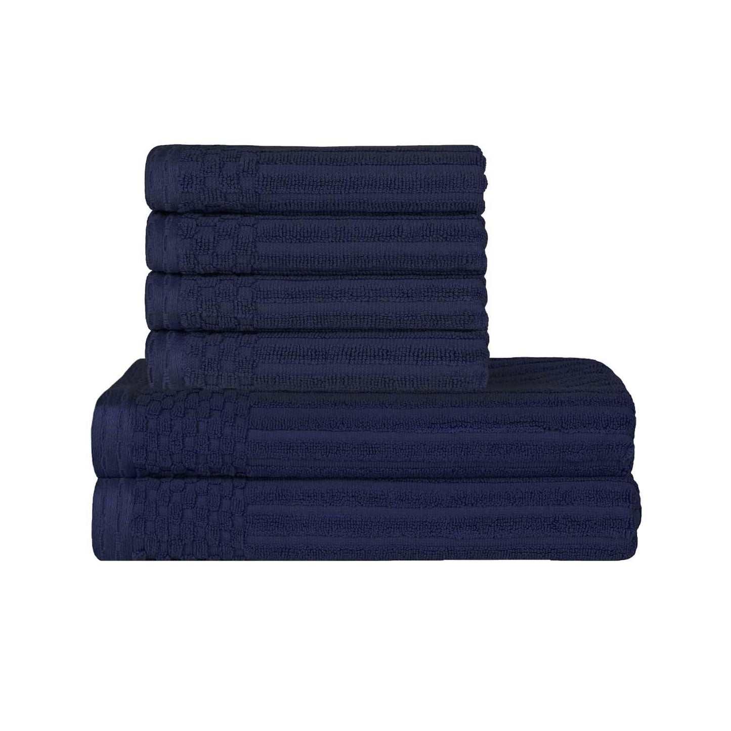 Superior Soho Ribbed Textured Cotton Ultra-Absorbent Hand and Bath Towel Set - Navy Blue