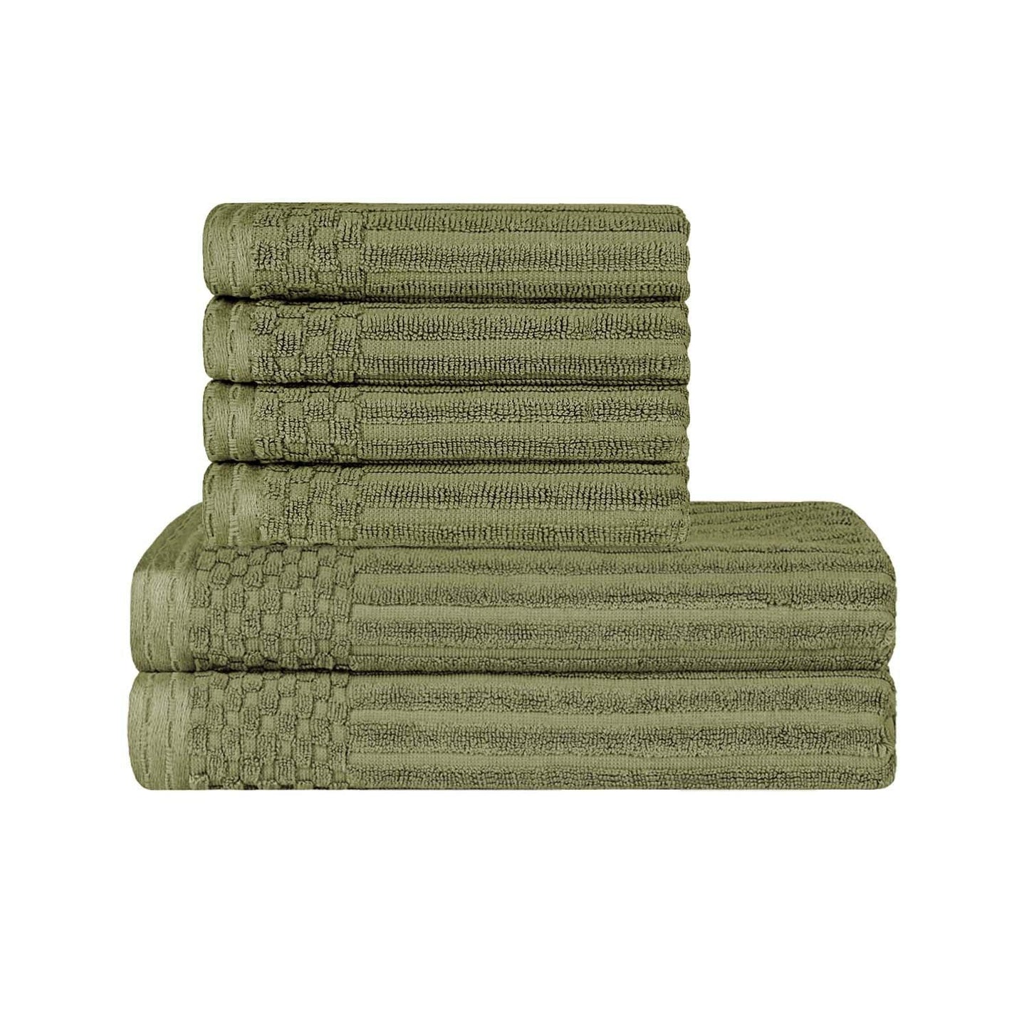 Superior Soho Ribbed Textured Cotton Ultra-Absorbent Hand and Bath Towel Set - Sage