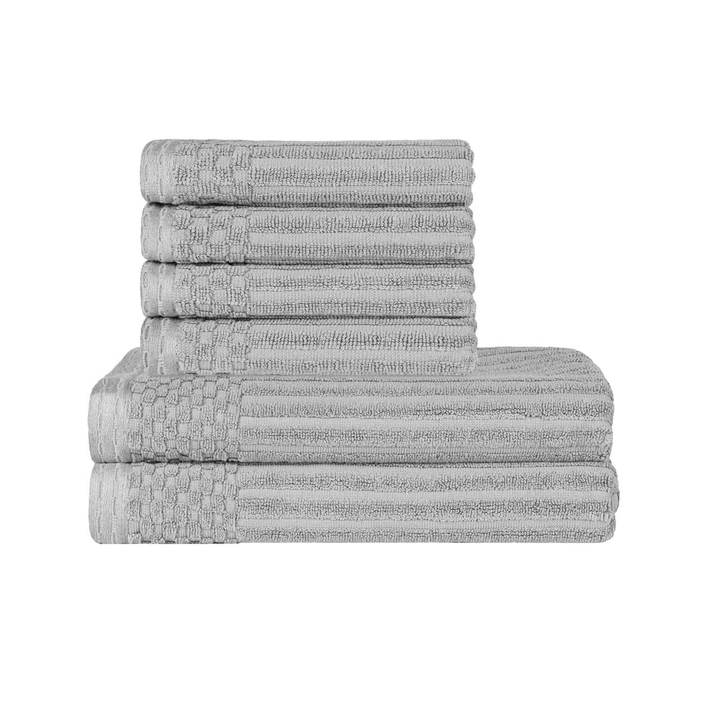 Superior Soho Ribbed Textured Cotton Ultra-Absorbent Hand and Bath Towel Set - Silver
