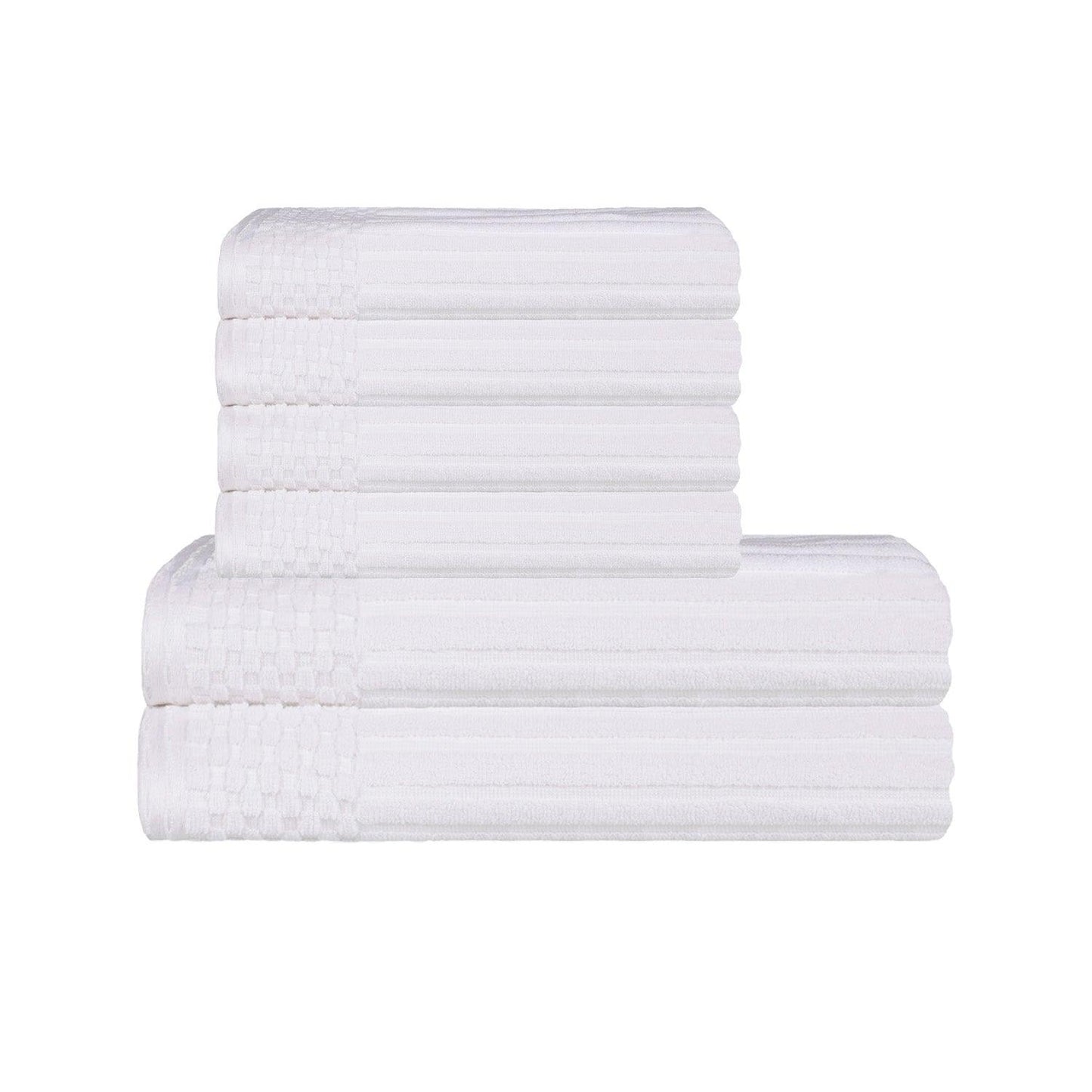 Superior Soho Ribbed Textured Cotton Ultra-Absorbent Hand and Bath Towel Set - White