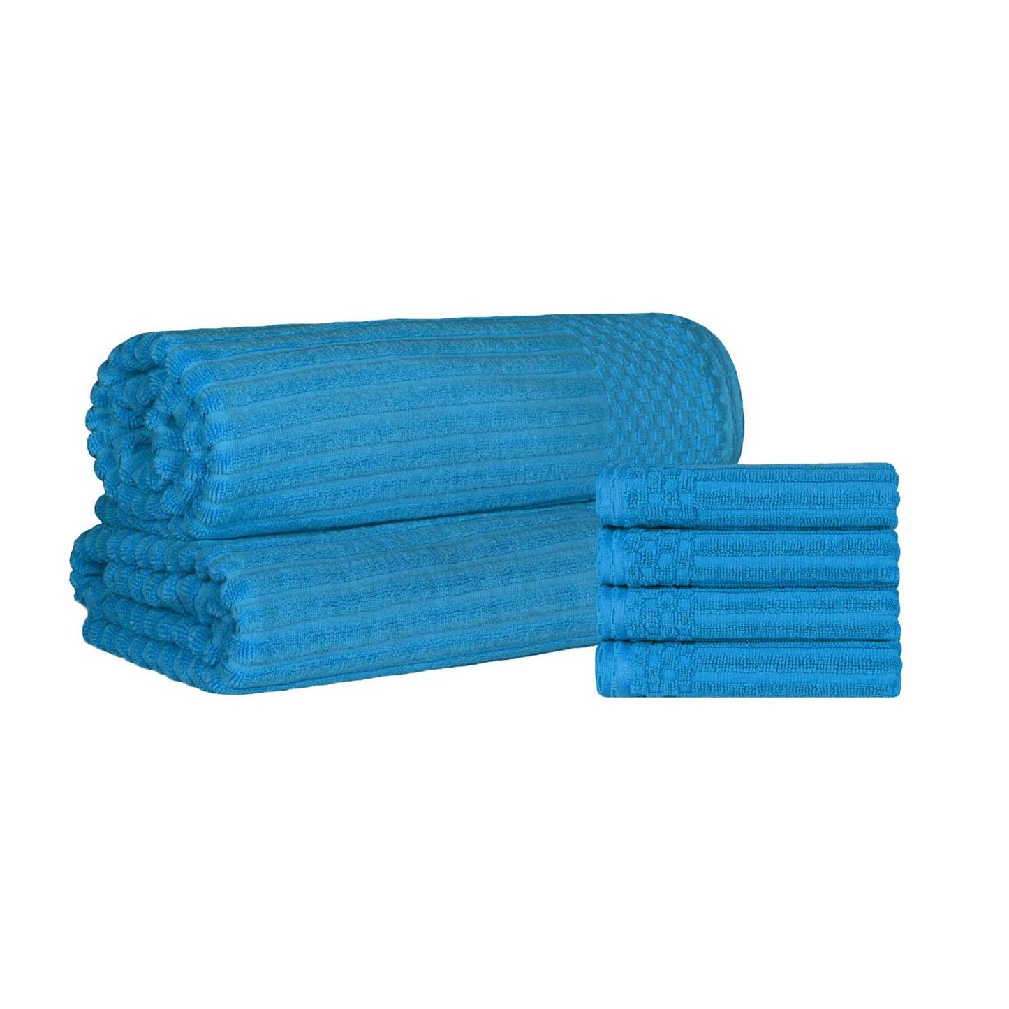 Superior Soho Ribbed Textured Cotton Ultra-Absorbent Hand Towel and Bath Sheet Set - Azure