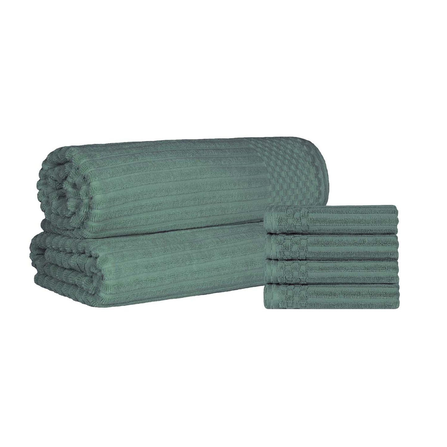Superior Soho Ribbed Textured Cotton Ultra-Absorbent Hand Towel and Bath Sheet Set - Basil