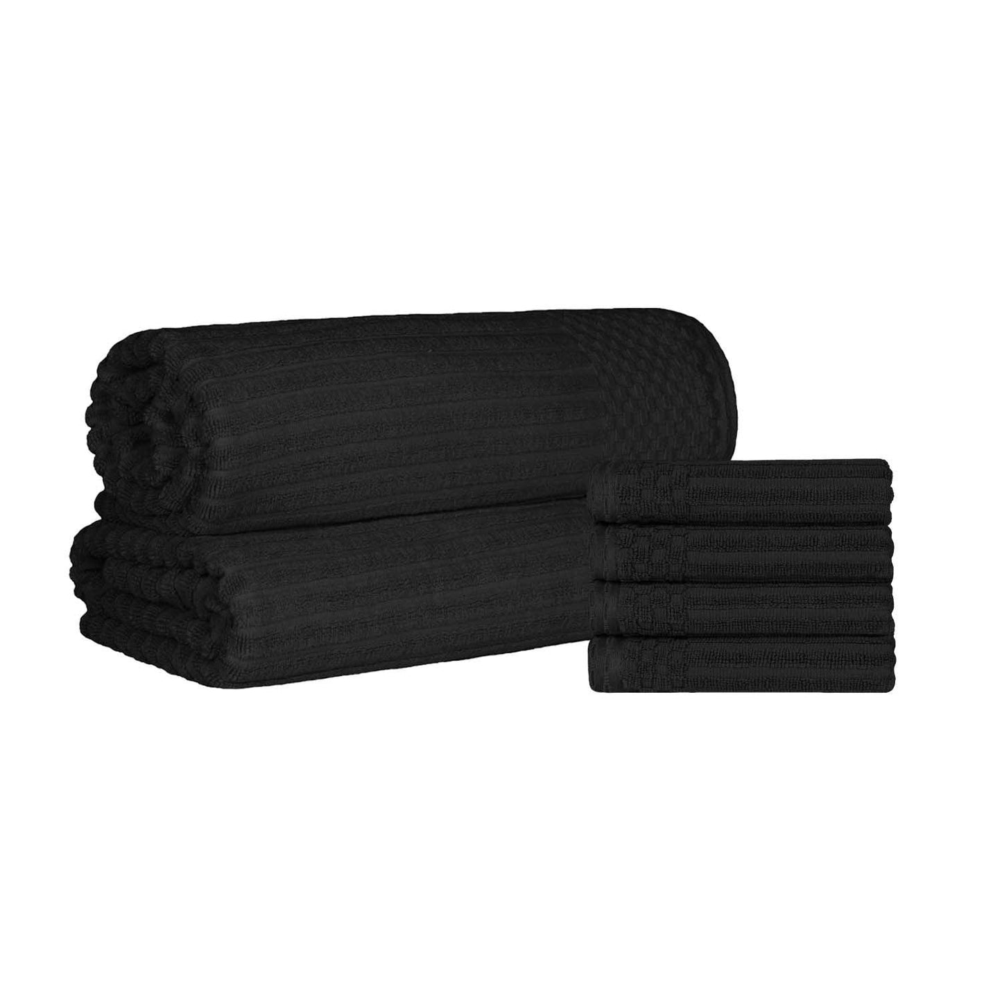 Superior Soho Ribbed Textured Cotton Ultra-Absorbent Hand Towel and Bath Sheet Set - Black