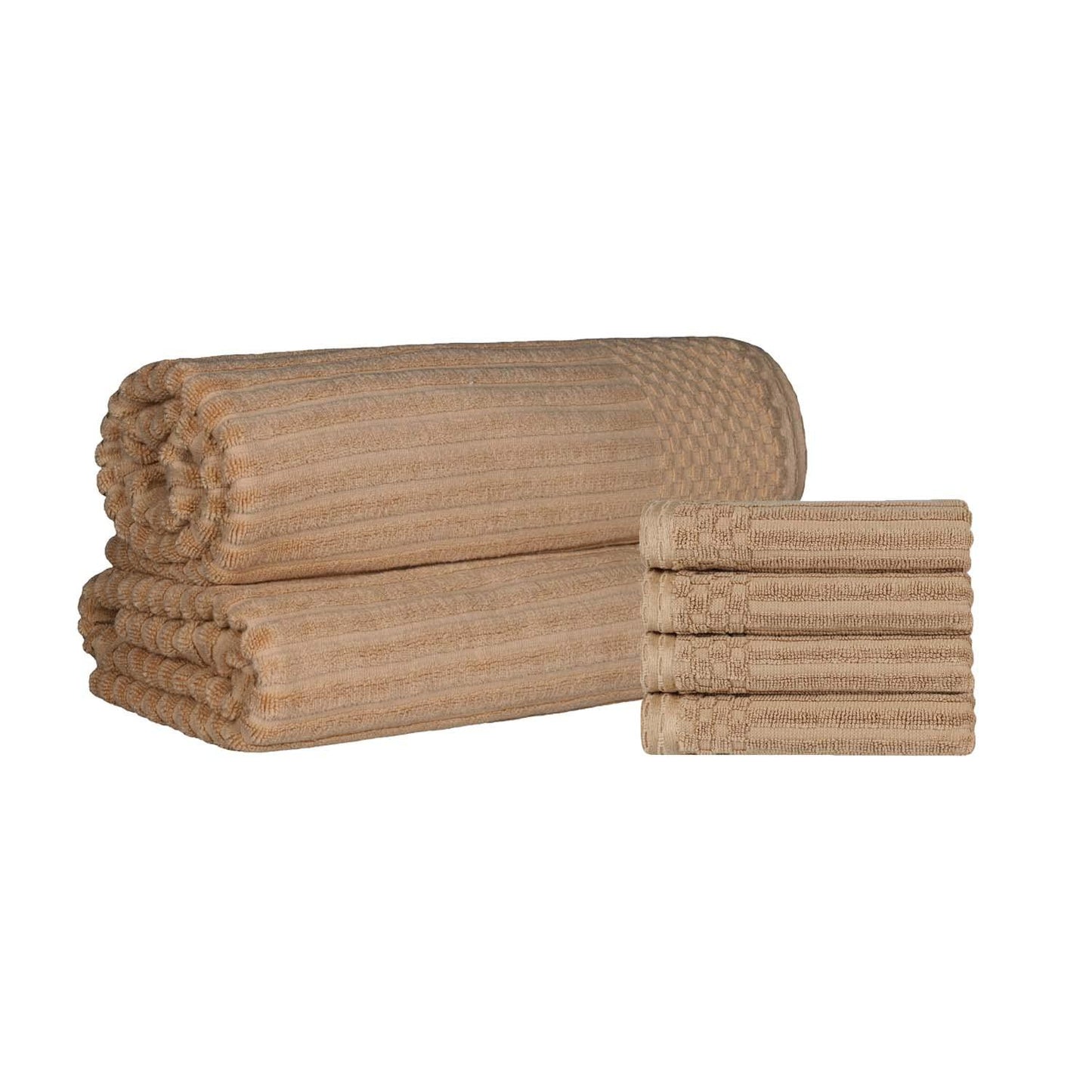Superior Soho Ribbed Textured Cotton Ultra-Absorbent Hand Towel and Bath Sheet Set - Coffee