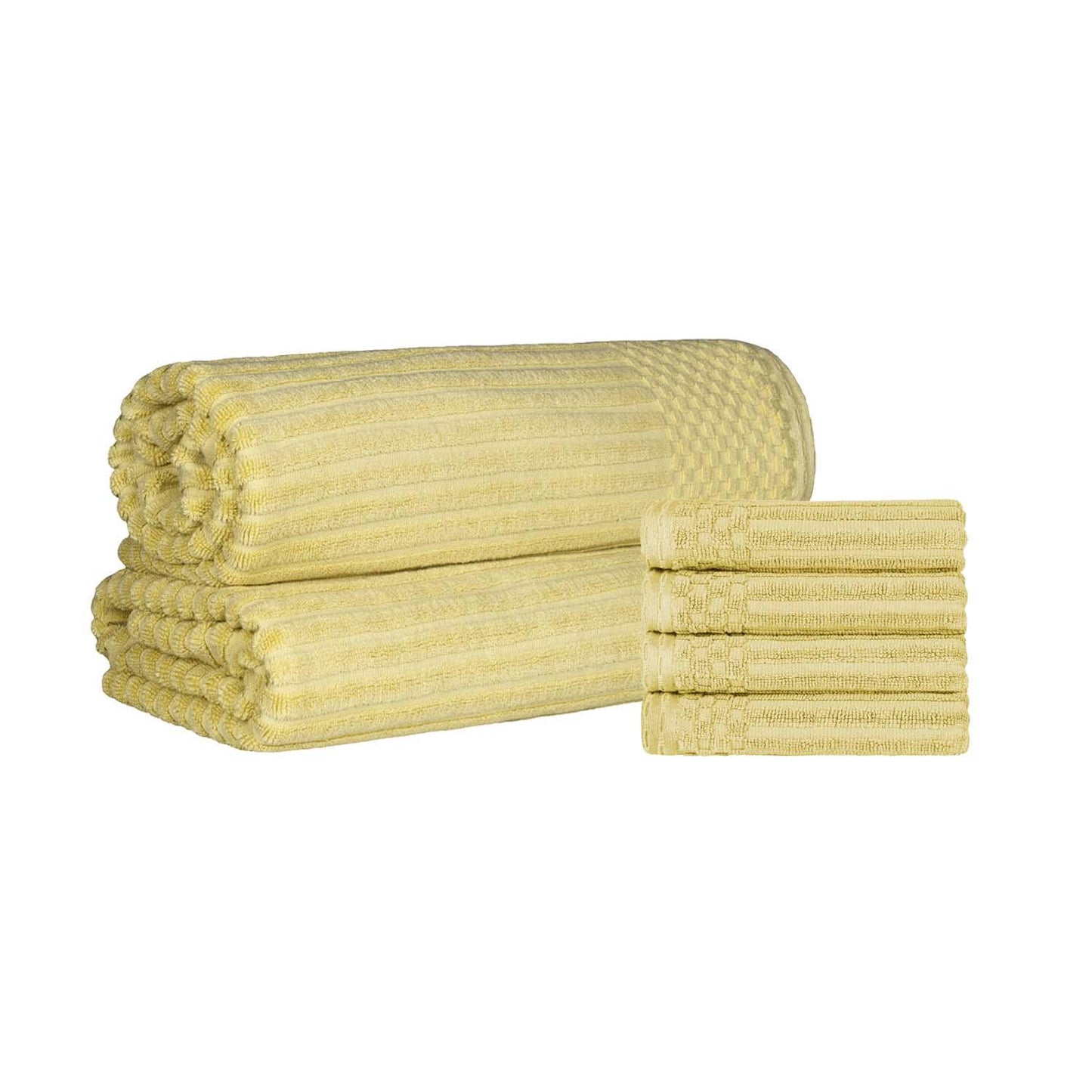 Superior Soho Ribbed Textured Cotton Ultra-Absorbent Hand Towel and Bath Sheet Set - Golden Mist