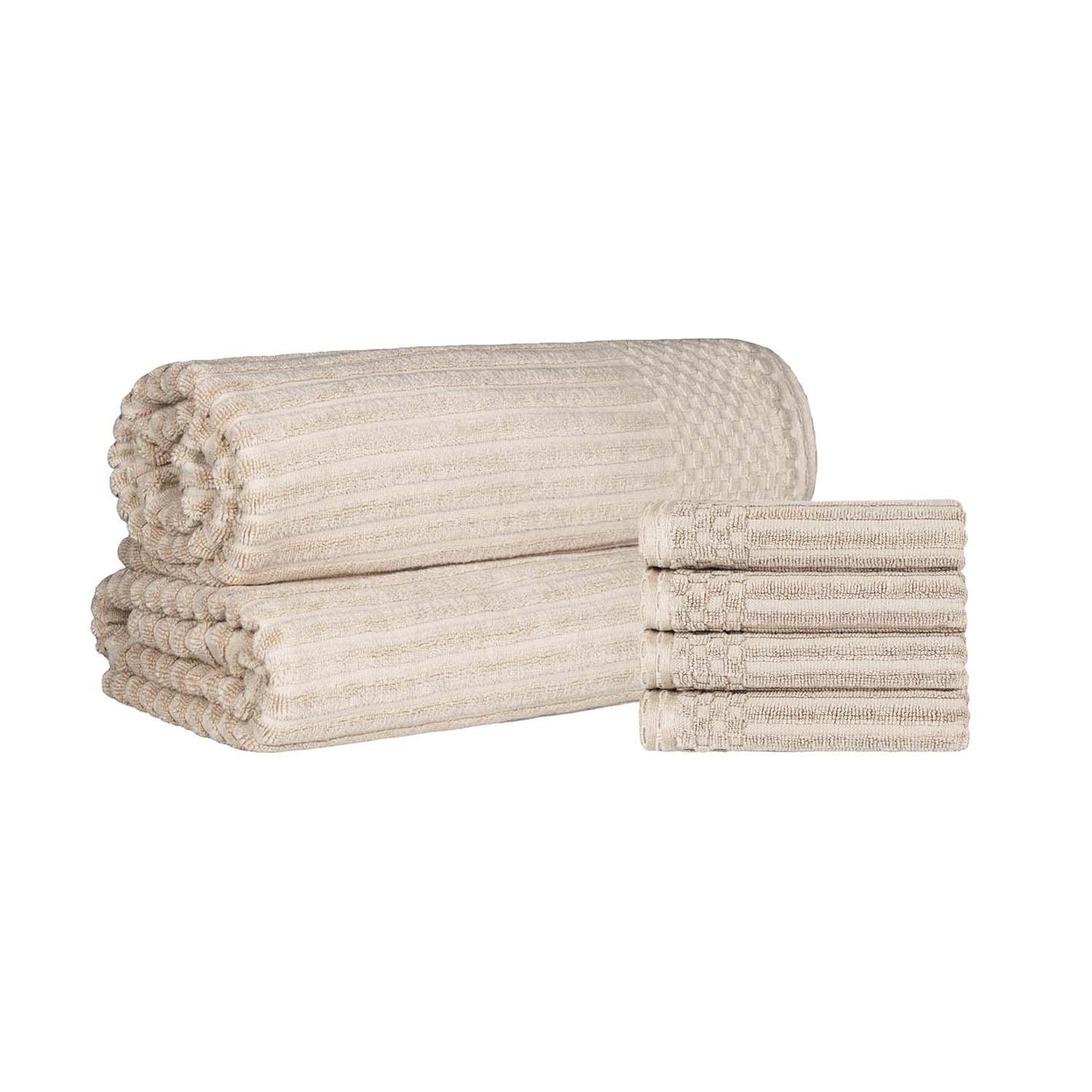 Superior Soho Ribbed Textured Cotton Ultra-Absorbent Hand Towel and Bath Sheet Set - Ivory