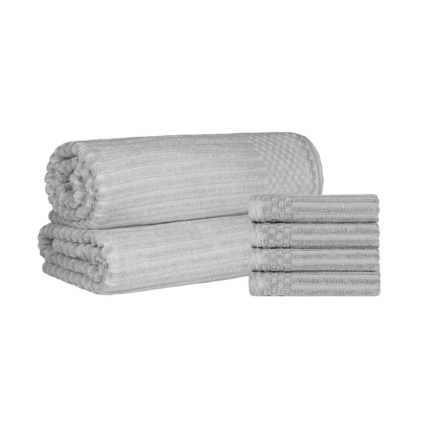 Superior Soho Ribbed Textured Cotton Ultra-Absorbent Hand Towel and Bath Sheet Set - Silver