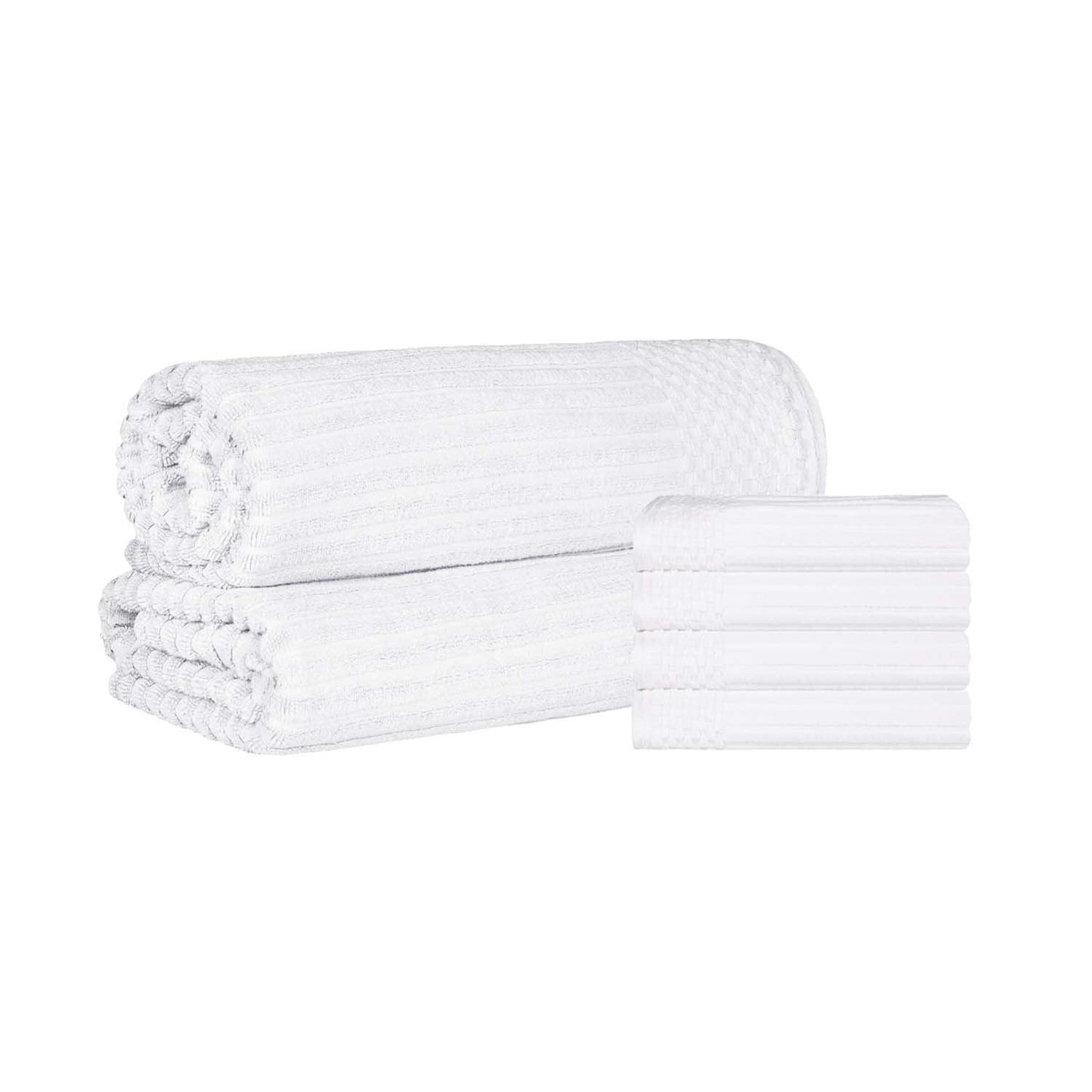 Superior Soho Ribbed Textured Cotton Ultra-Absorbent Hand Towel and Bath Sheet Set - White