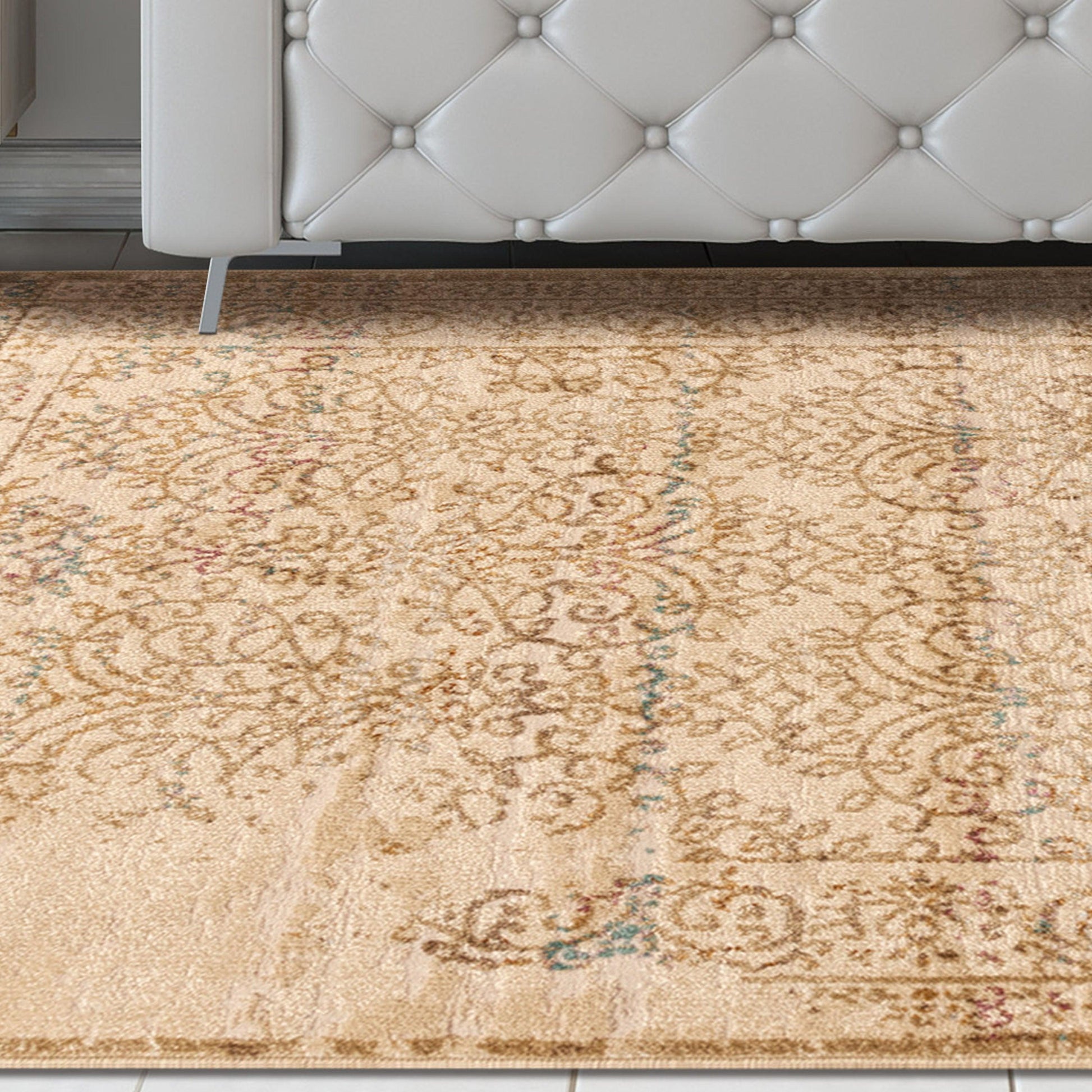 Superior Astrid Floral Filigree Faux Distressed Area or Runner Rug - Ivory