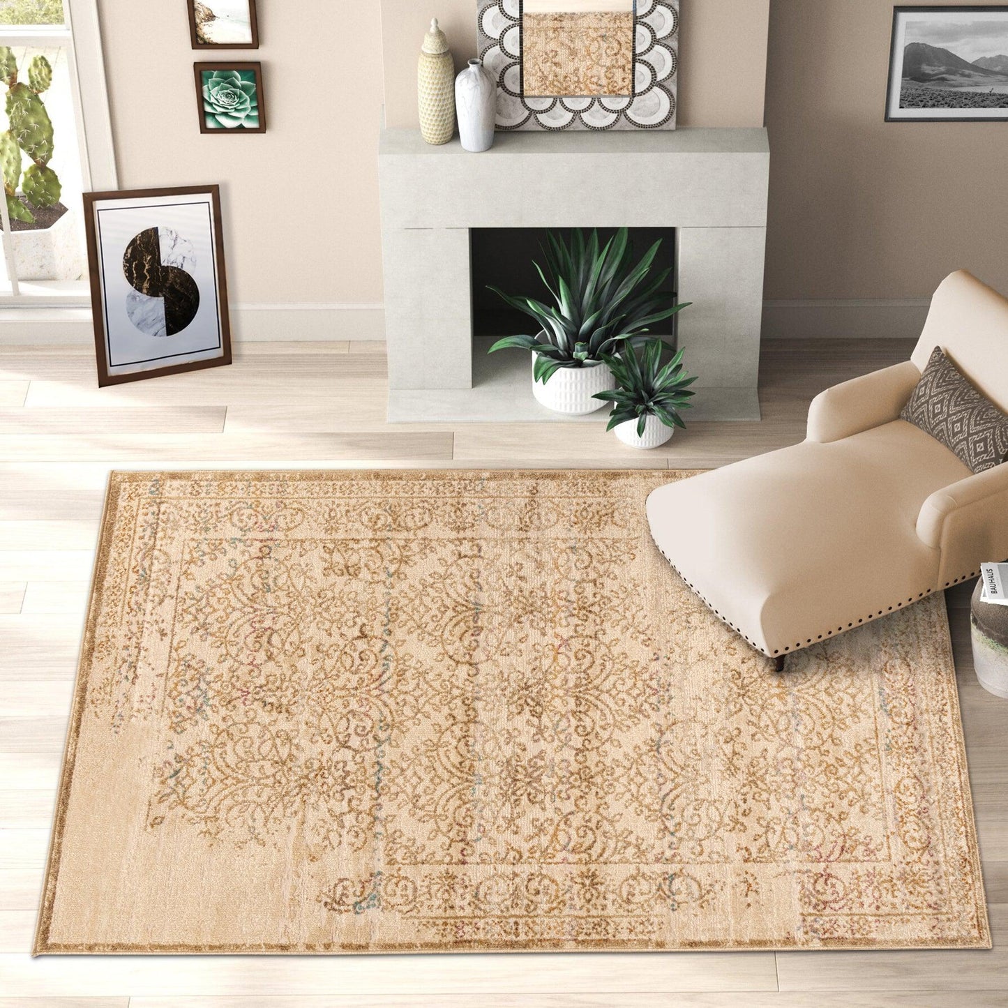 Superior Astrid Floral Filigree Faux Distressed Area or Runner Rug - Ivory