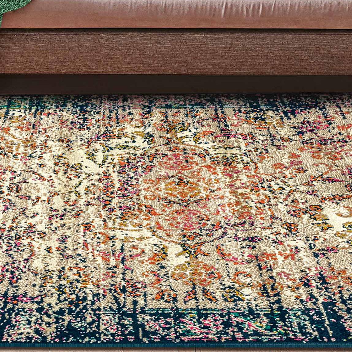 Superior Sorelle Distressed Floral Medallion Area Rug - Ivory