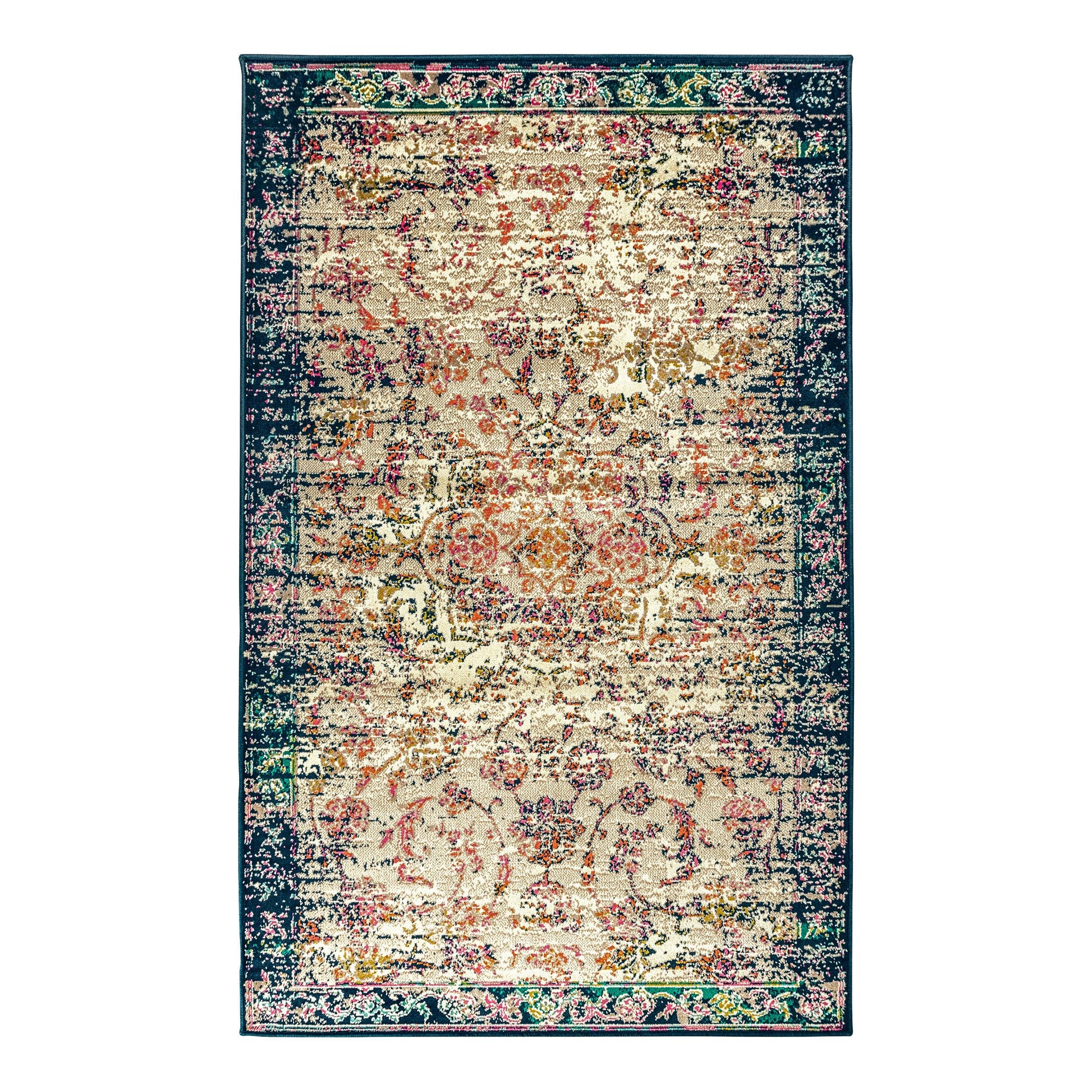 Superior Sorelle Distressed Floral Medallion Area Rug - Ivory