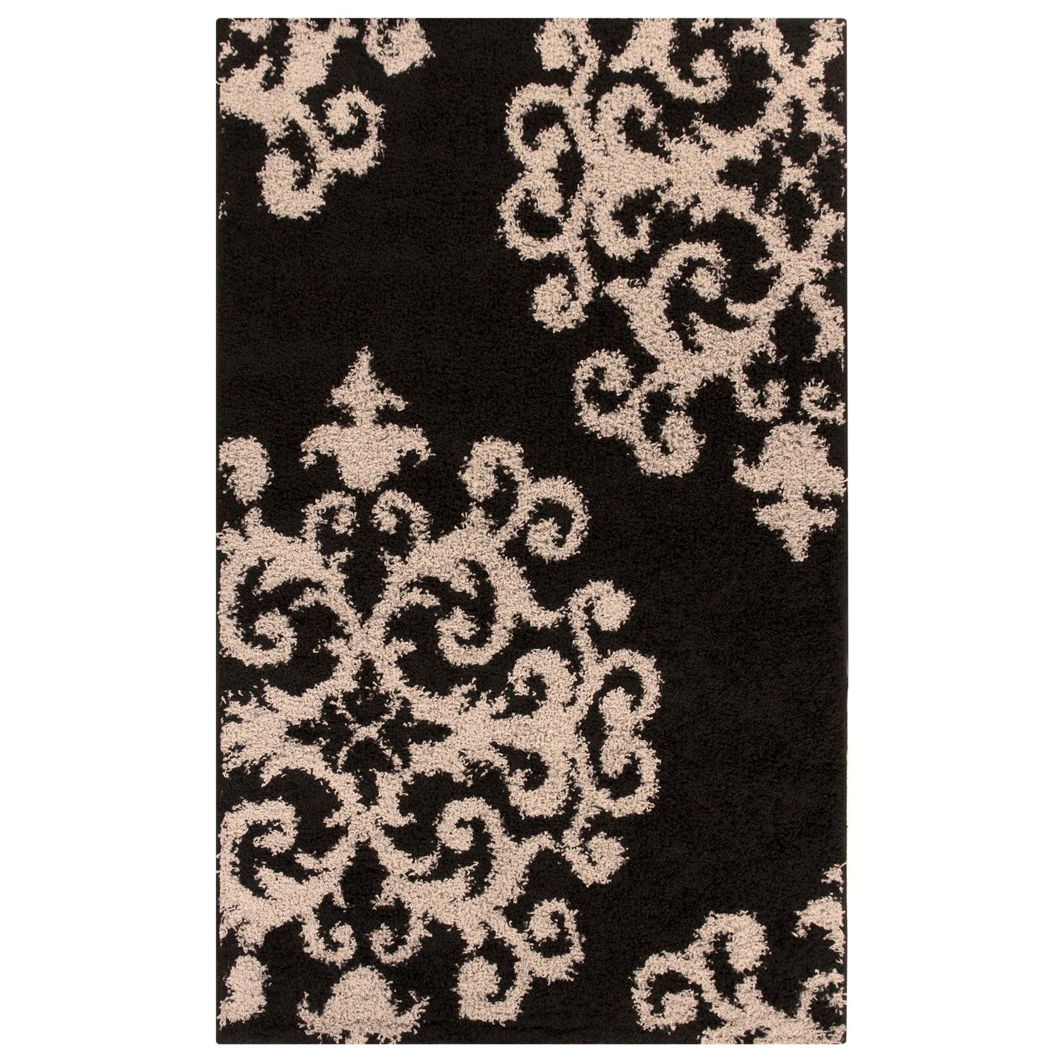 Superior Victorian Glam Floral Medallion Indoor Shag Area Rug  - Black Charcoal