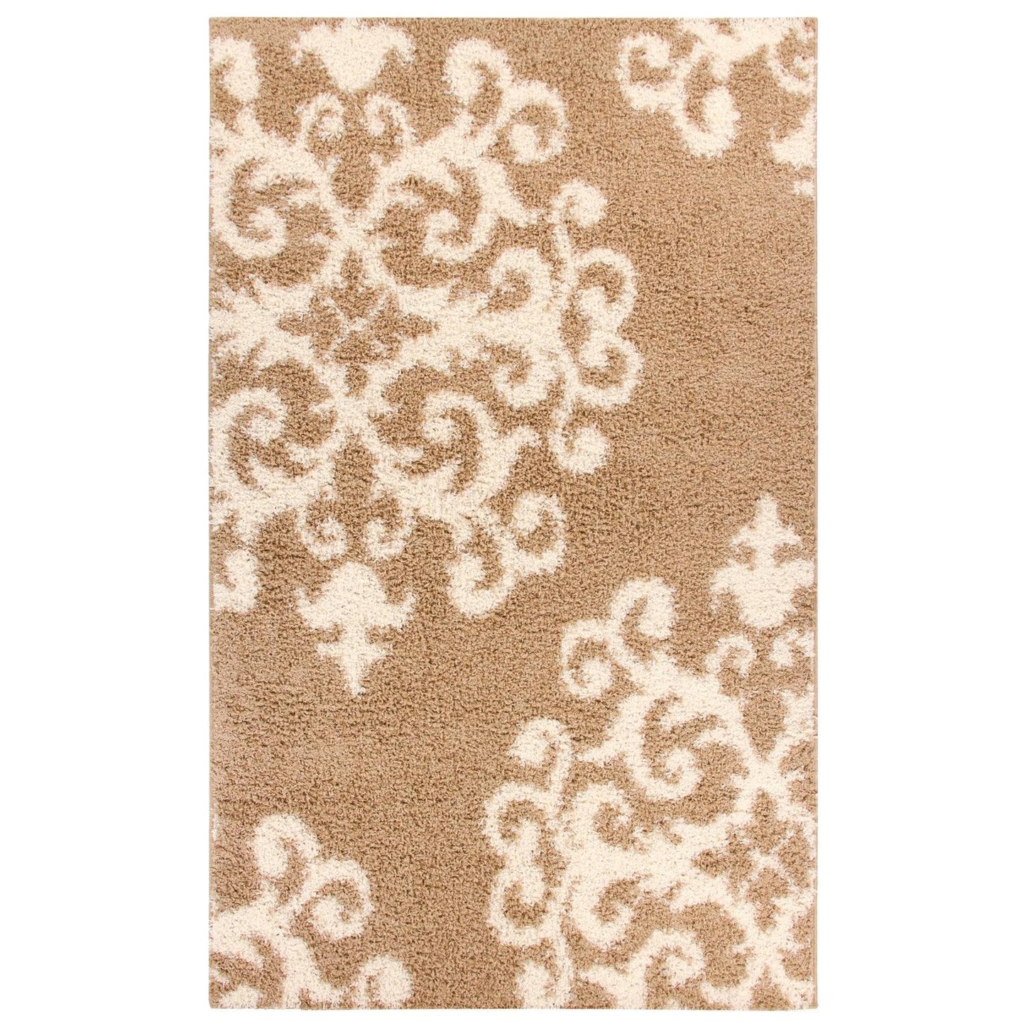 Superior Victorian Glam Floral Medallion Indoor Shag Area Rug - Gold White