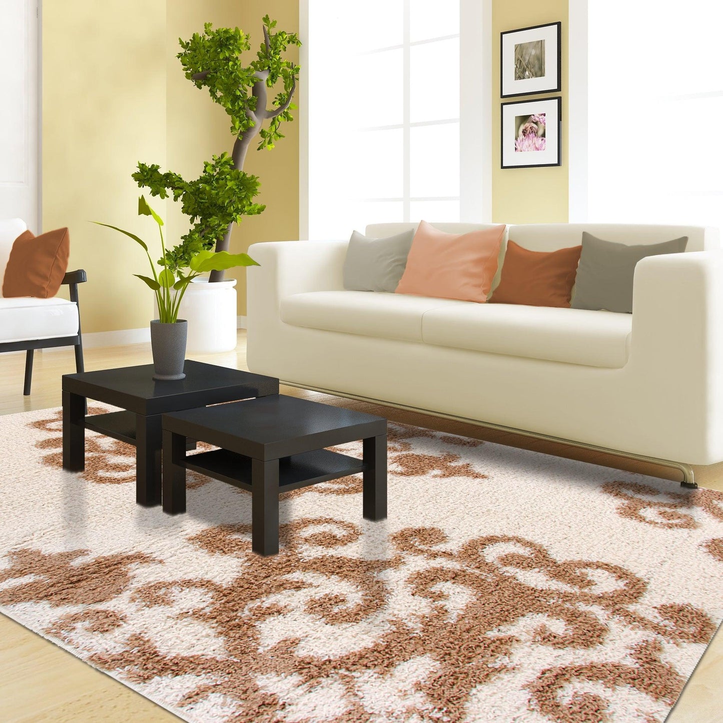 Superior Victorian Glam Floral Medallion Indoor Shag Area Rug  - White Gold