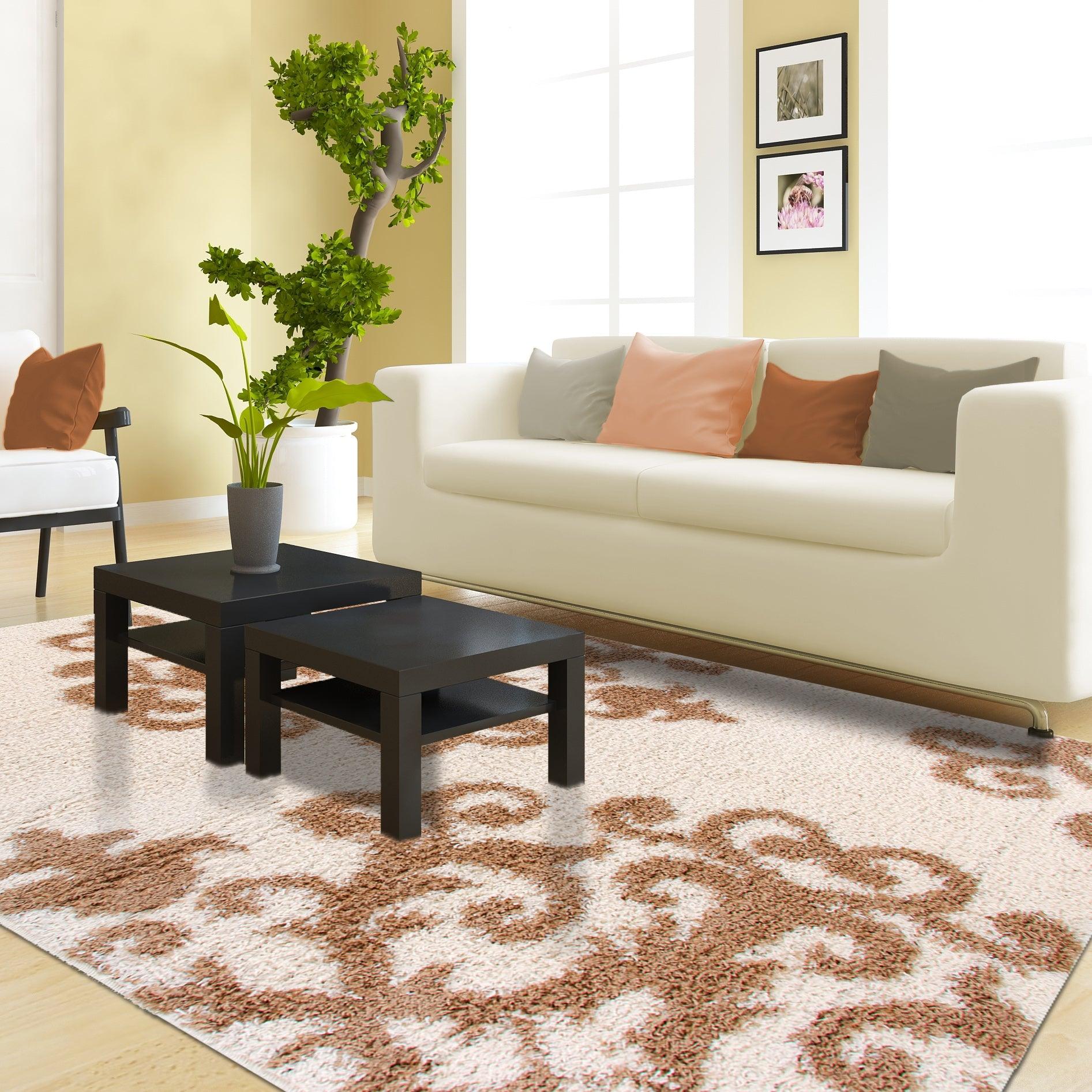 Superior Victorian Glam Floral Medallion Indoor Shag Area Rug  - White Gold