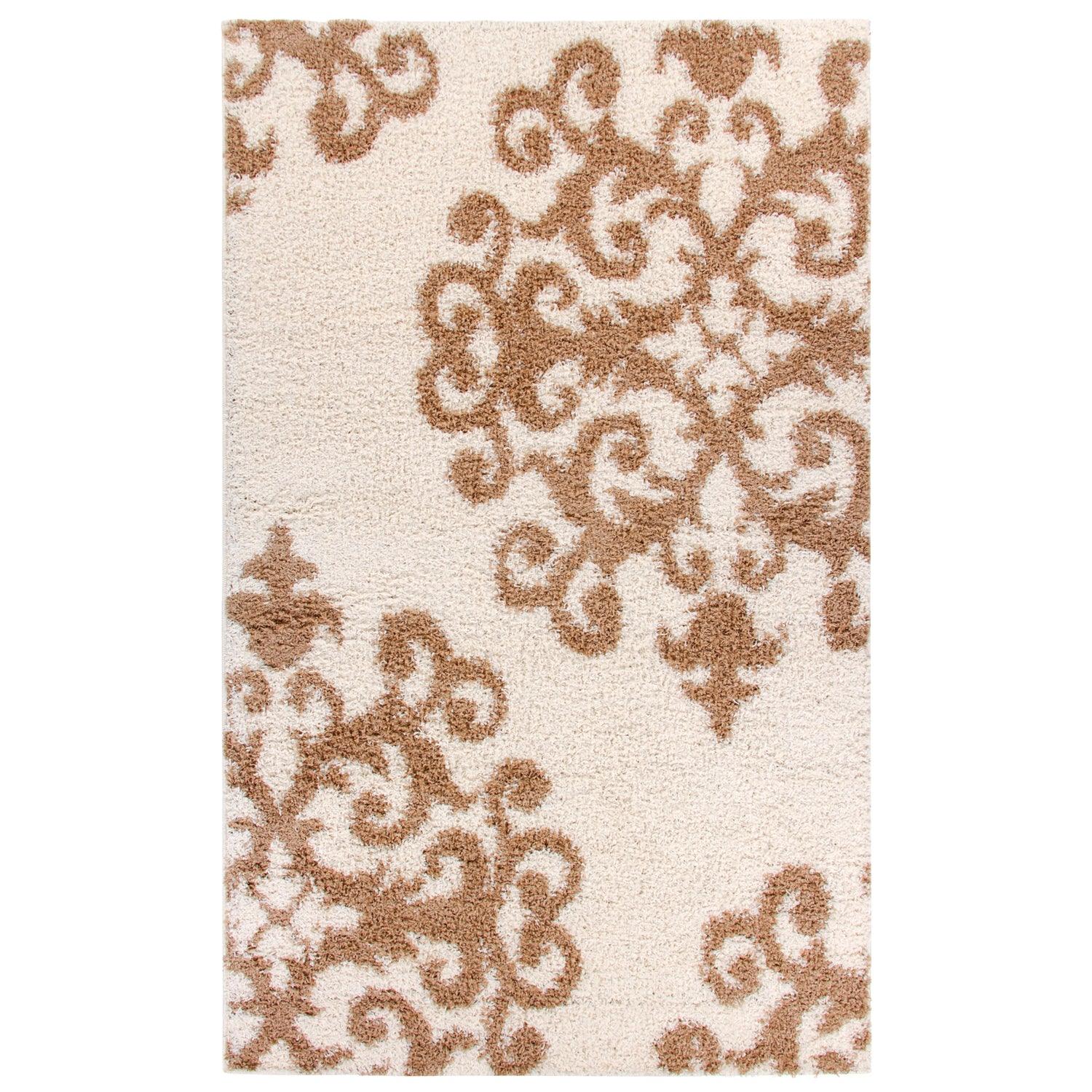 Superior Victorian Glam Floral Medallion Indoor Shag Area Rug  - White  Gold