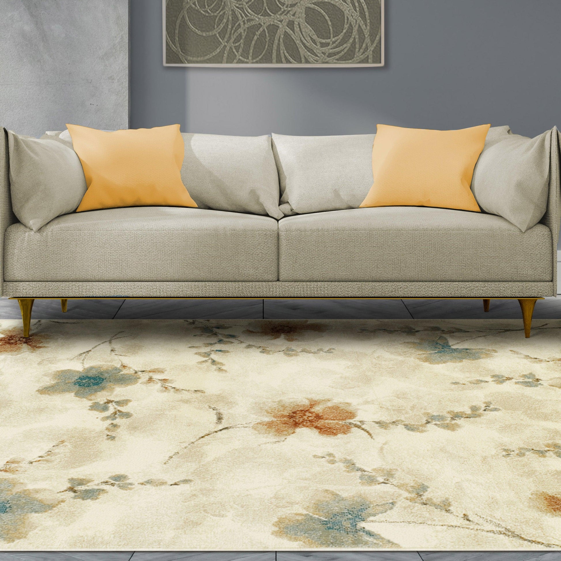 Superior Fiore Modern Oriental Floral Area Rug - Stone