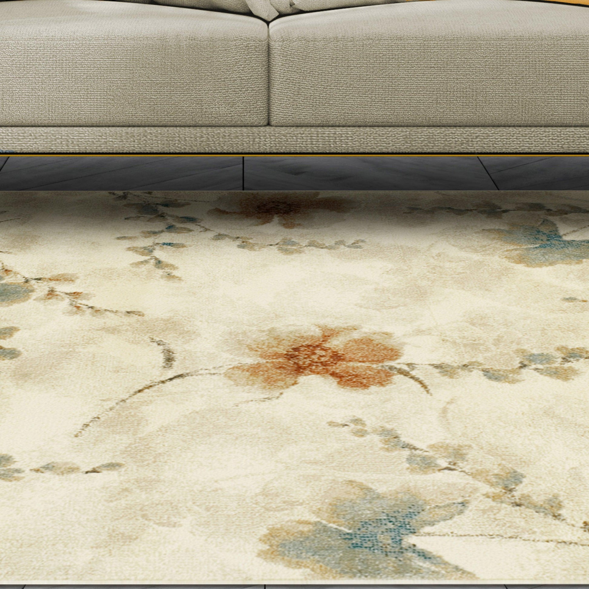 Superior Fiore Modern Oriental Floral Area Rug - Stone