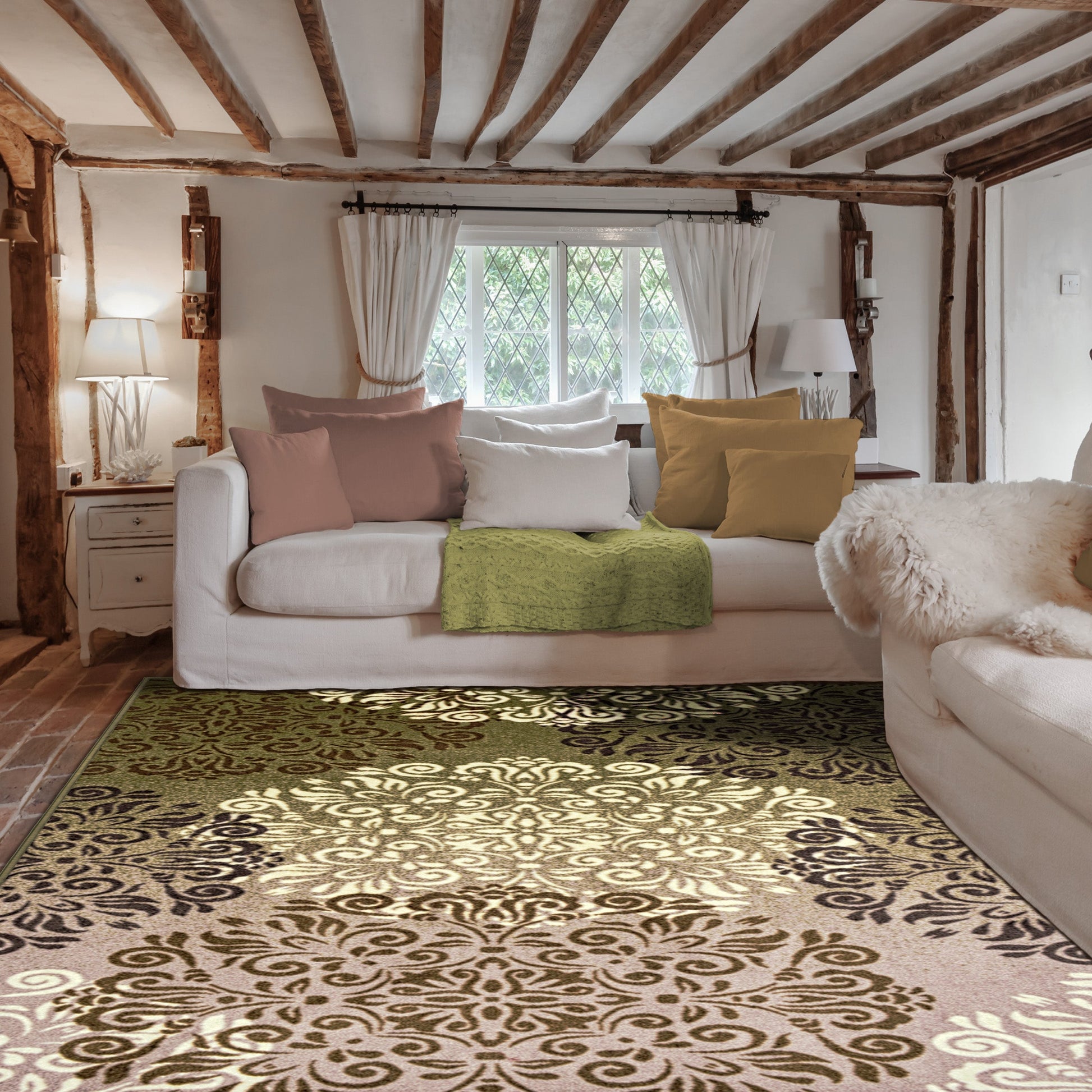 Superior Hedena Traditional Non-Slip Geometric Floral Indoor Washable Area Rug - Brown