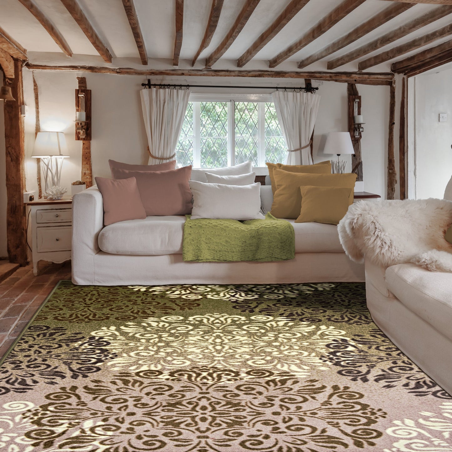 Superior Hedena Traditional Non-Slip Geometric Floral Indoor Washable Area Rug - Brown