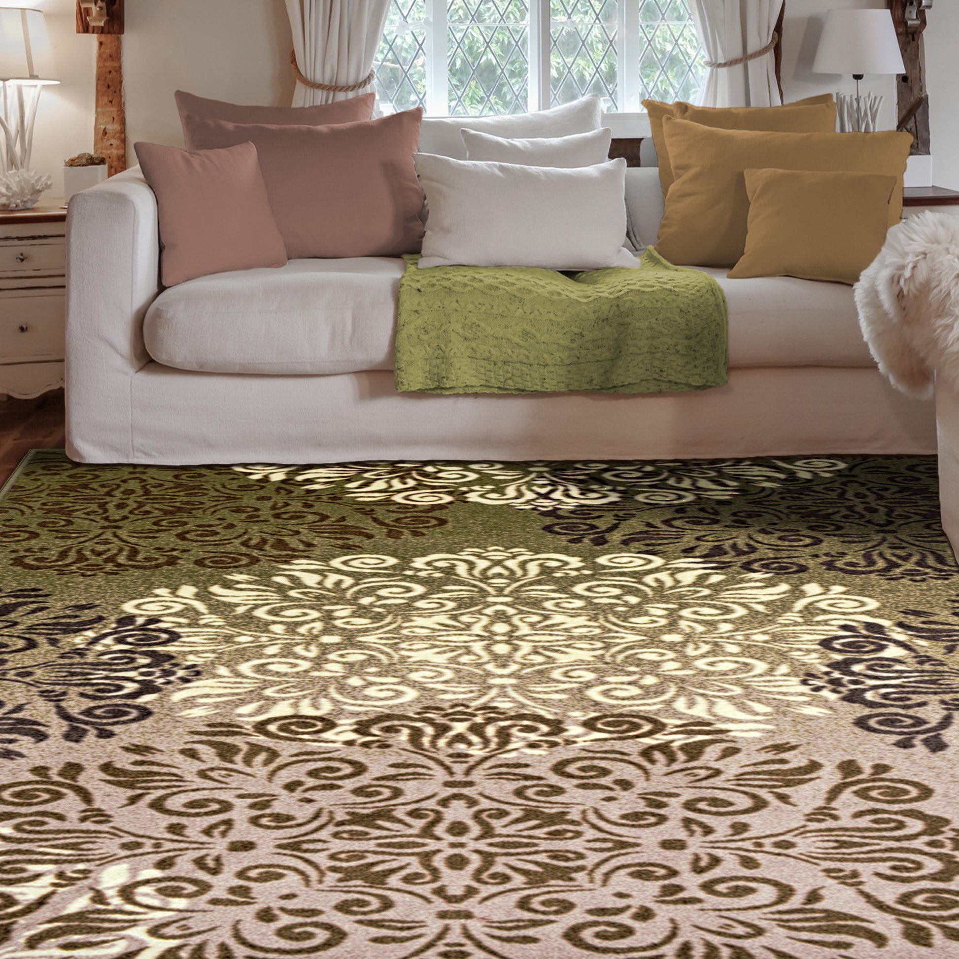 Superior Hedena Traditional Non-Slip Geometric Floral Indoor Washable Area Rug - Brown