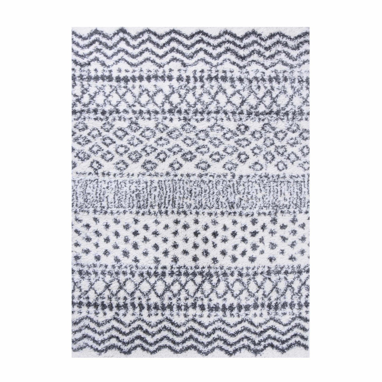 Superior Boho Geometric Indoor Plush Shag Area Rug - Black-Cream