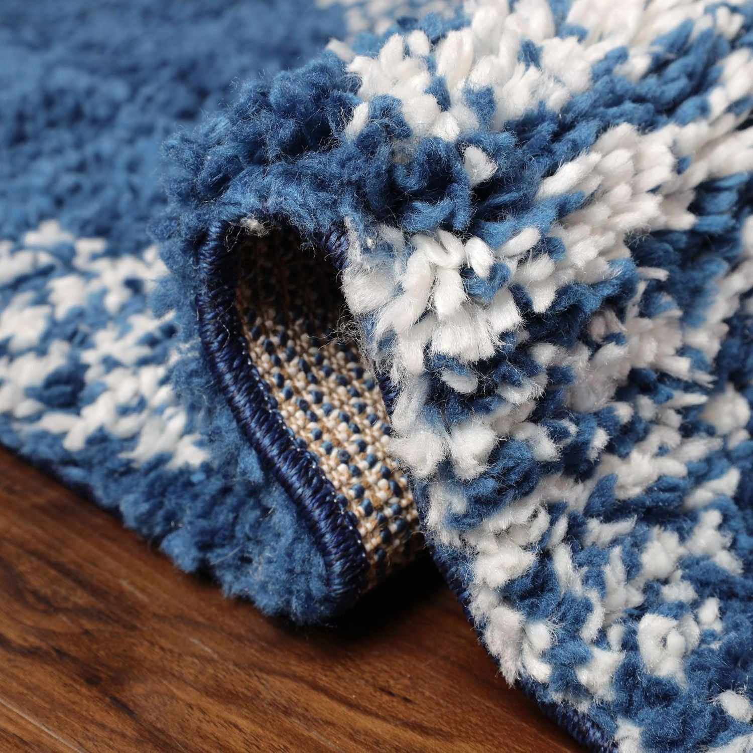 Superior Bohemian Geometric Indoor Plush Shag Area Rug with Tassels - Cream-Blue