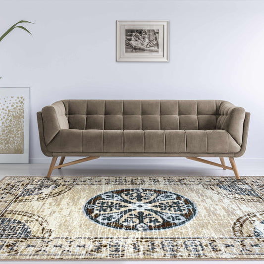 Superior Shiloh Non-Slip Distressed Medallion Indoor Washable Area Rug - Gray Cream