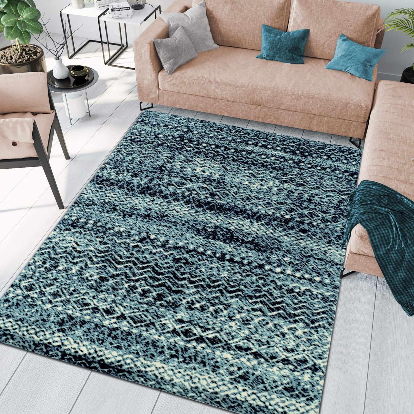 Superior Sunderland Modern Abstract Geometric Indoor Area Rug -Blue-Black