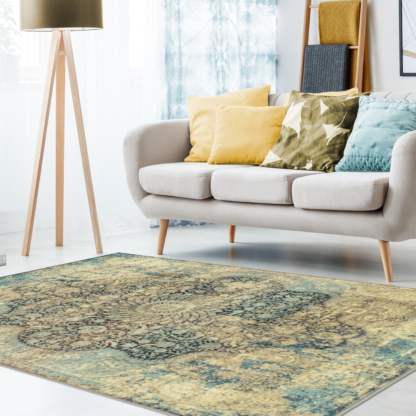Superior Zelda Vintage Oriental Distressed Medallion Indoor Area Rug or Runner  - Blue