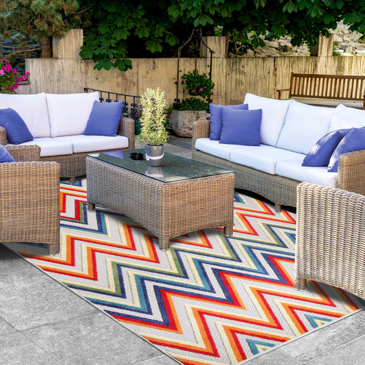 Superior Acacia Geometric Zigzag Modern Indoor/Outdoor Area Rug or Runner Rug - Cream