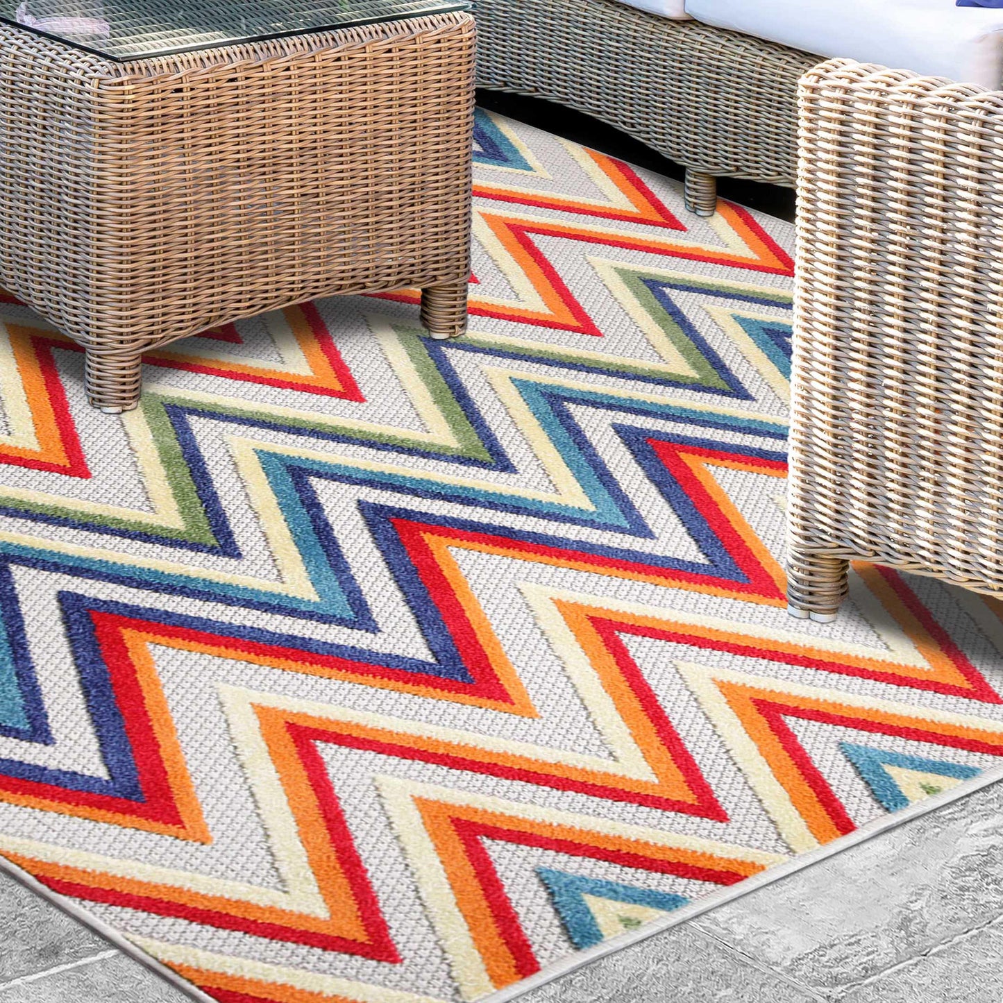 Superior Acacia Geometric Zigzag Modern Indoor/Outdoor Area Rug or Runner Rug - Cream